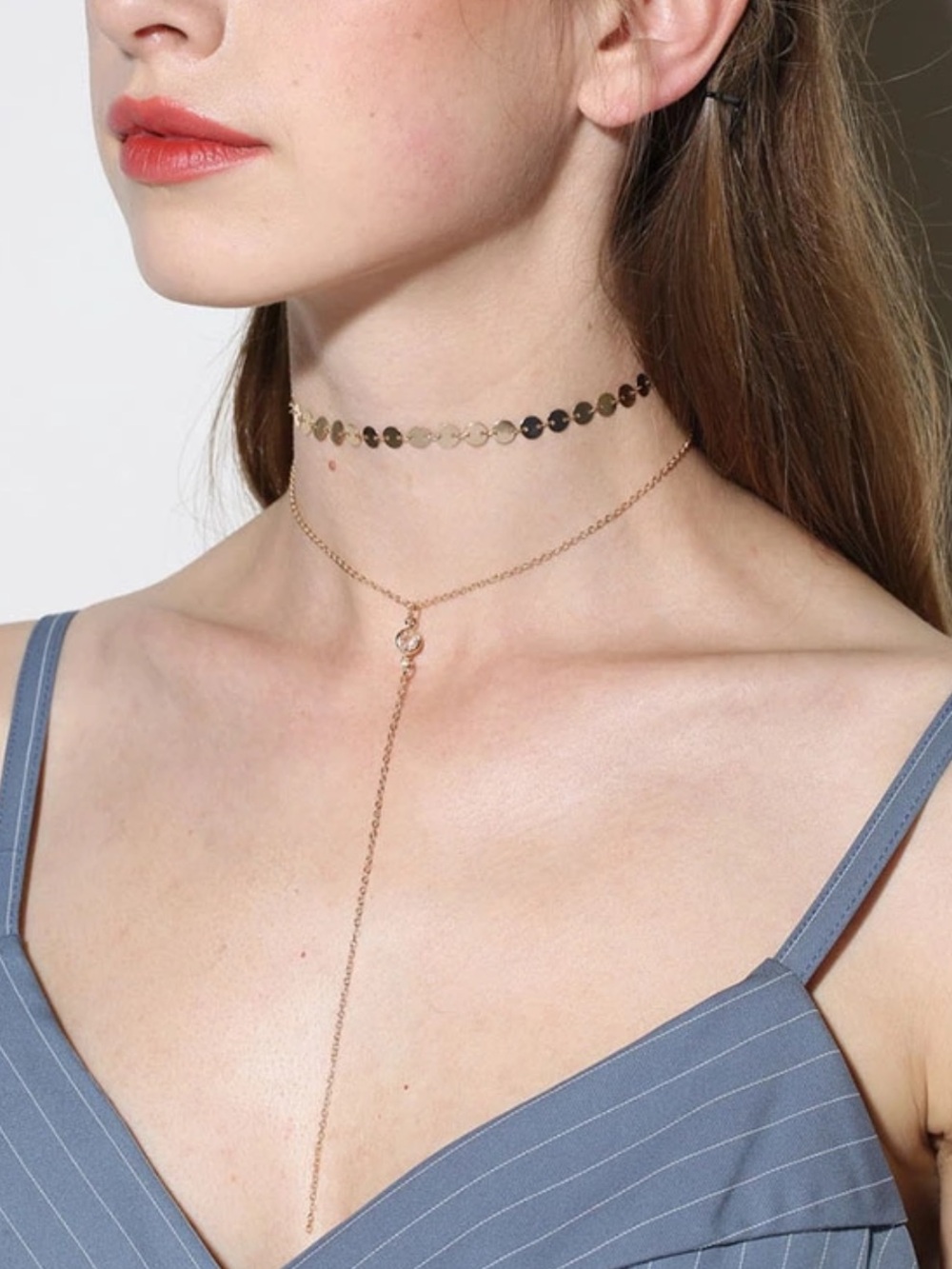 Layered Chain Choker Necklace Women Color Gold